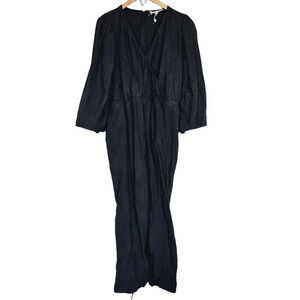 A Piece Apart Meru Linen Tencel Cropped Jumpsuit Black Women's 16 Casual Weekend